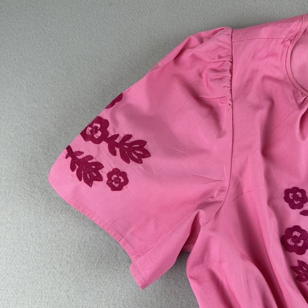 French Connection Pink Embroidered Cotton Midi Dress Large Boho Peasant Resort - Picture 7 of 11